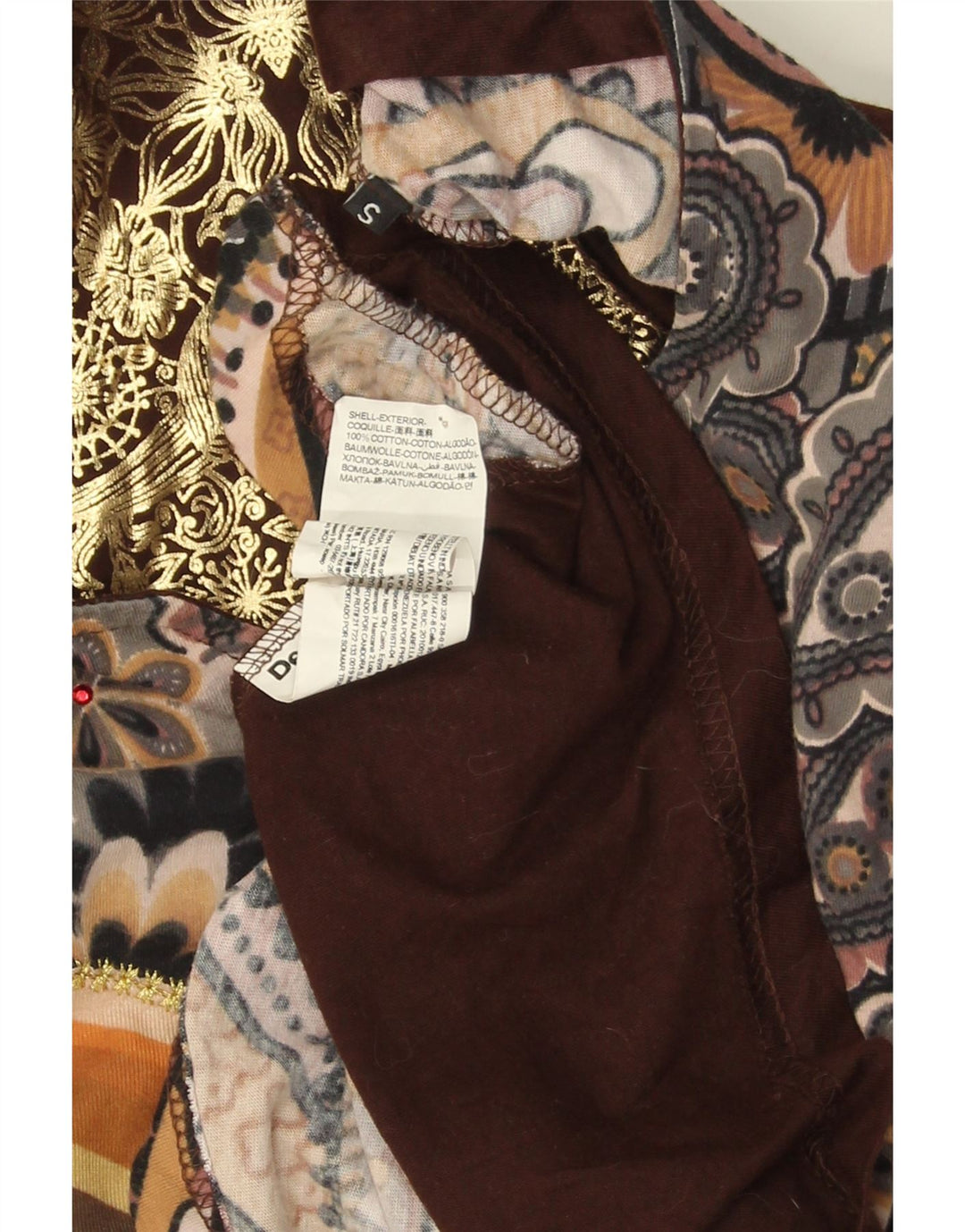 DESIGUAL Femmes Graphique Asymétrique Tunique UK 10 Petit Marron Floral