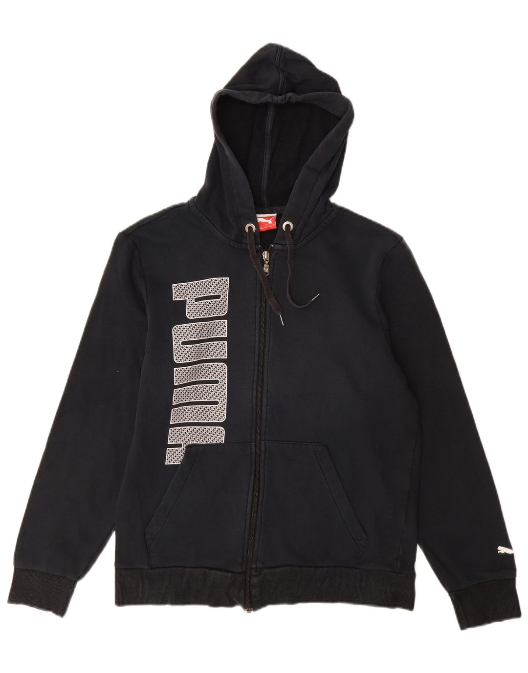 PUMA Pull à capuche zippé graphique pour femme UK 10 Petit coton noir