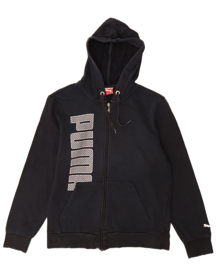 PUMA Pull à capuche zippé graphique pour femme UK 10 Petit coton noir