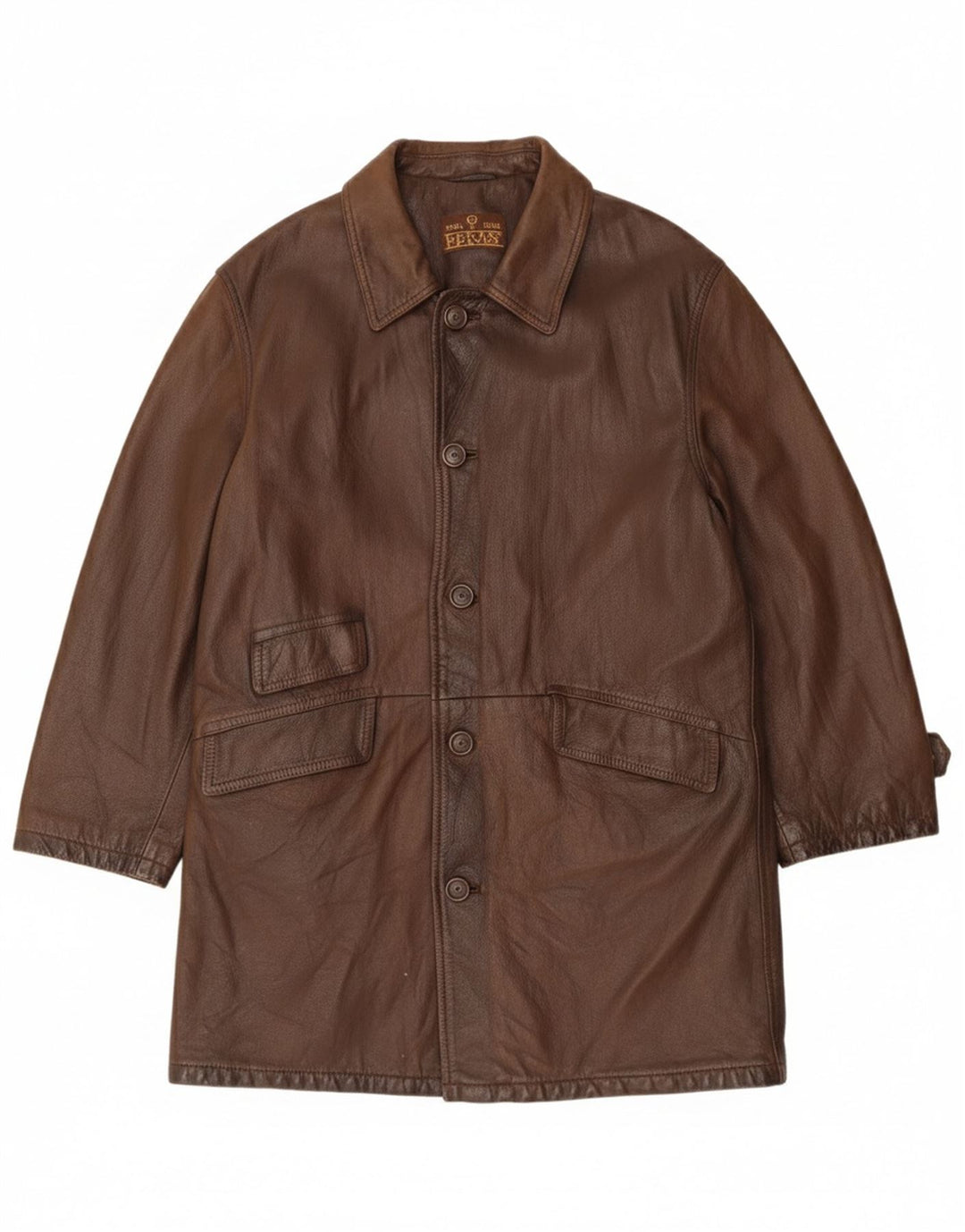 Green Leaves Manteau en cuir pour homme UK 40 Grand cuir marron