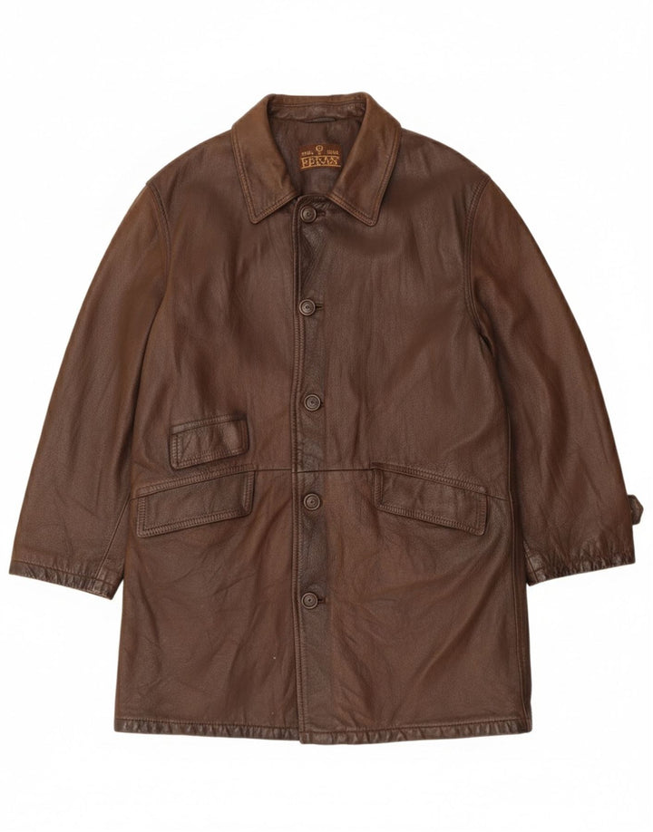 Green Leaves Manteau en cuir pour homme UK 40 Grand cuir marron