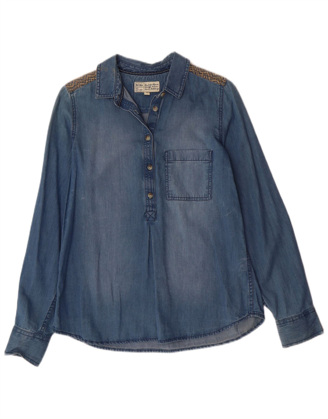 Fat Face Chemise pull en jean pour femme UK 12 Bleu moyen Coton Bohème