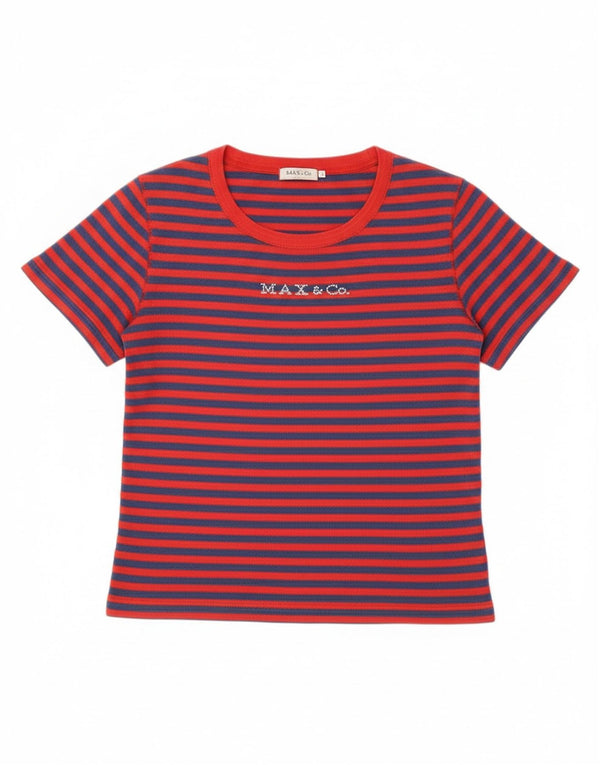 Max & Co. T-shirt court graphique pour femme UK 14 Grand coton rayé rouge