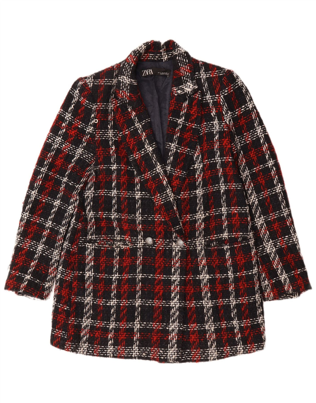Zara Veste blazer surdimensionnée à double boutonnage pour femme UK 6 XS Rouge à carreaux