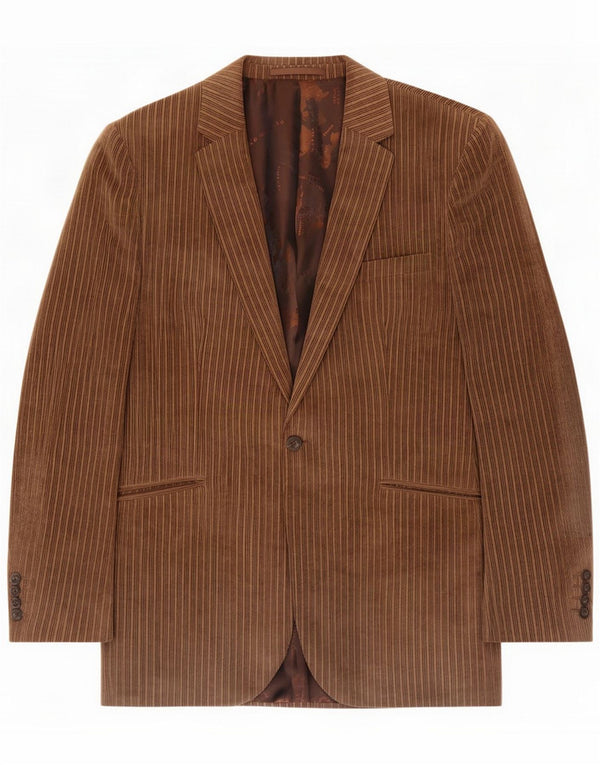 Remus Veste blazer en velours côtelé à 1 bouton pour homme UK 46 3XL Marron rayé