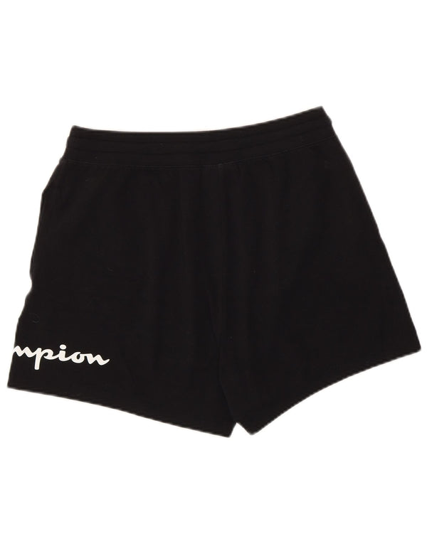 Champion Womens Graphic Sport Shorts UK 12 Medium Black Cotton
