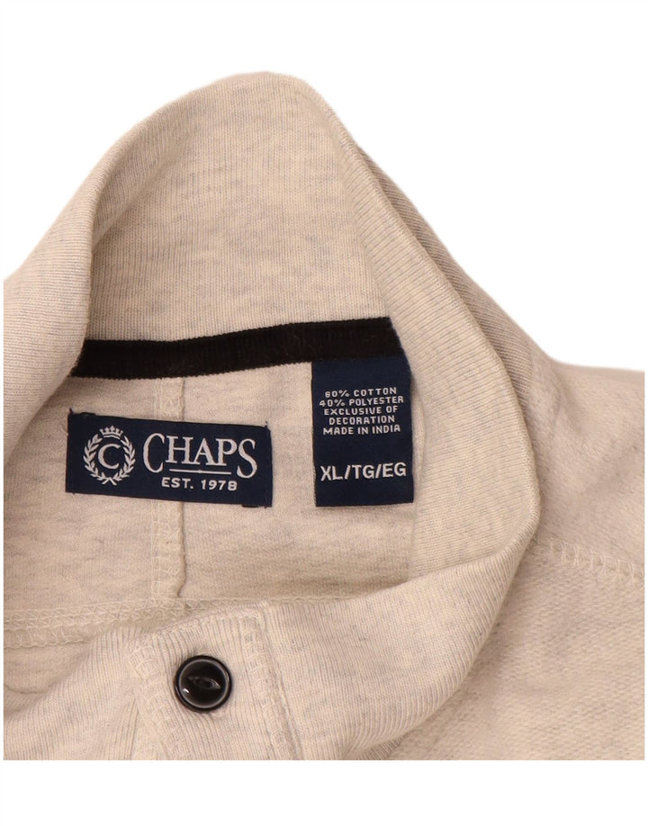 Chaps Sweat-shirt à col boutonné pour homme XL Gris Colorblock Coton