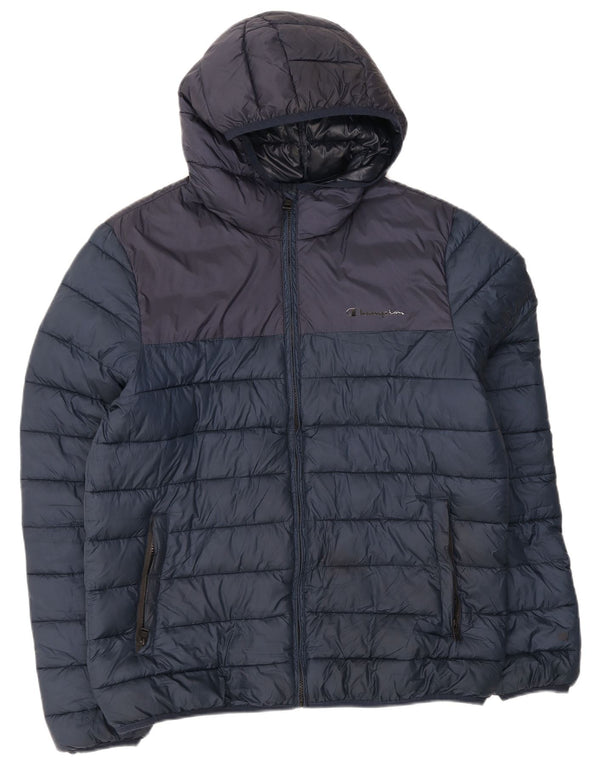 Champion Veste matelassée à capuche pour homme UK 42 XL Bleu marine Colourblock