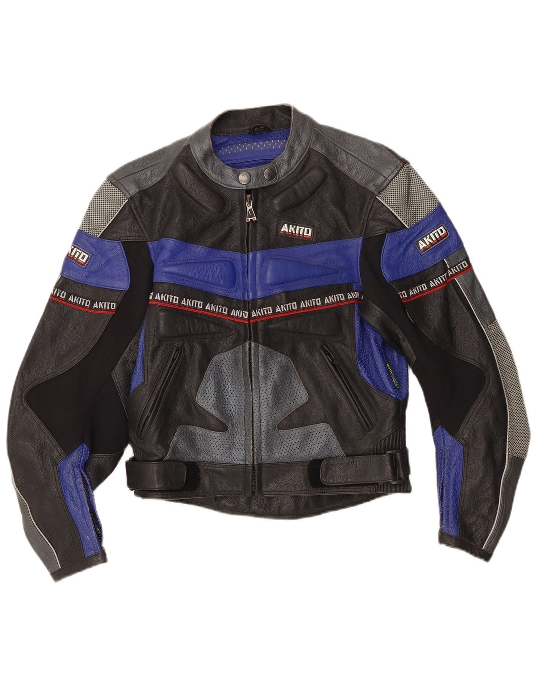 Akito Veste de course en cuir graphique pour femme UK 12 Medium Black Colourblock