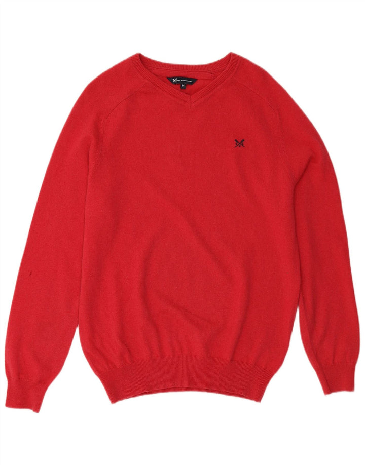 CREW CLOTHING Pull Col V Homme Laine Mérinos Rouge Moyen