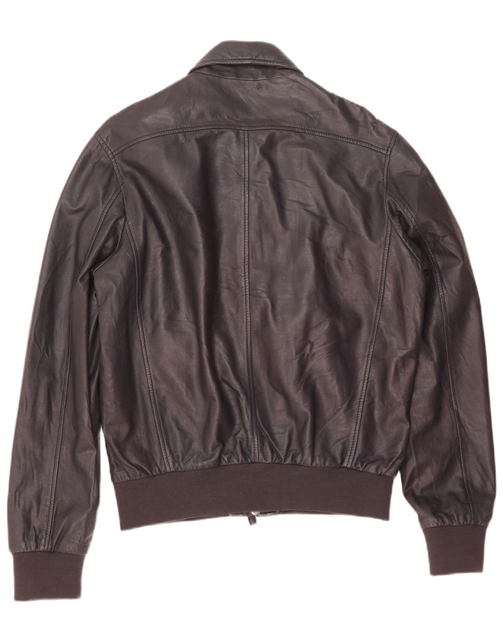 Pollini Veste en Cuir Bomber Homme IT 50 Grand Cuir Bleu Marine