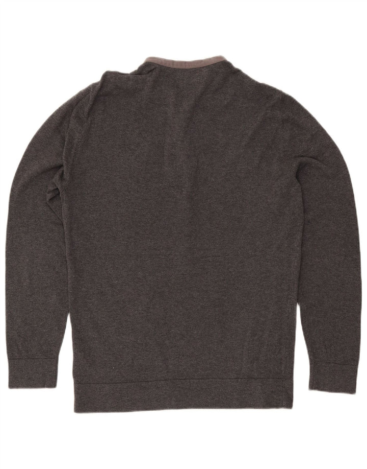 GUESS Pull à col rond pour homme en coton gris Large