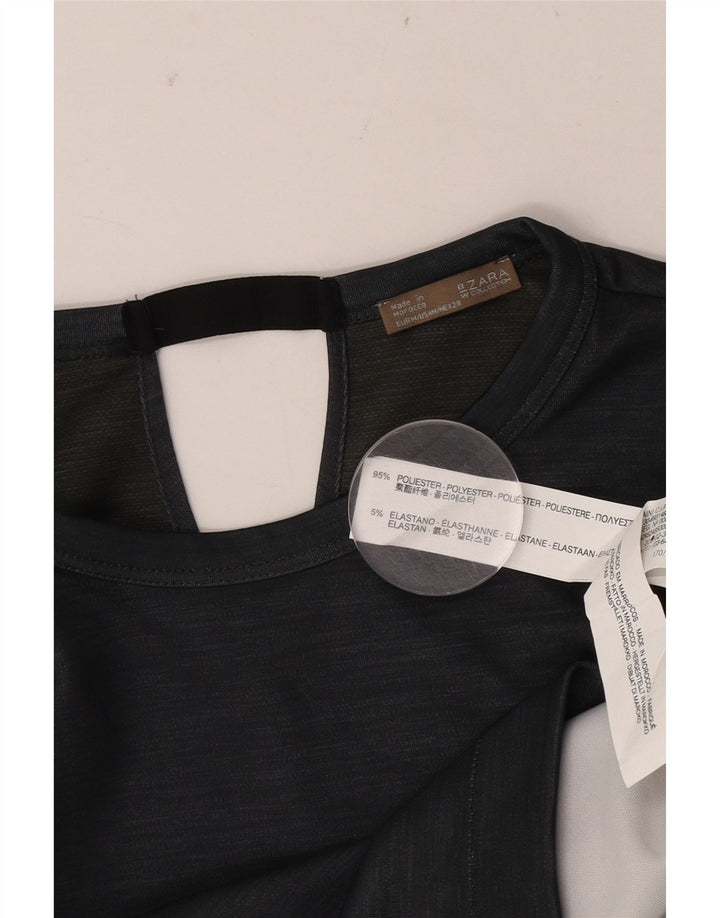 Zara Womens Crop T-Shirt Top UK 14 Gris Moyen Polyester