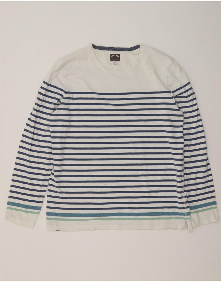 Fat Face Top Homme Manches Longues XL Blanc Rayé Coton