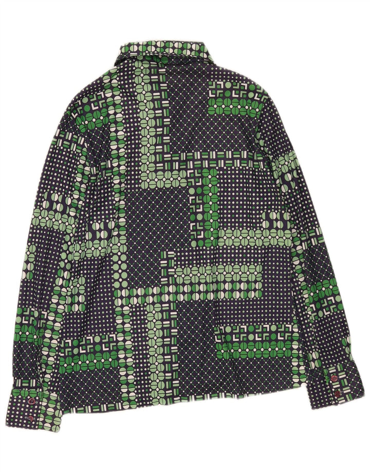 chemise femme vintage UK 14 Moyen Vert Géométrique
