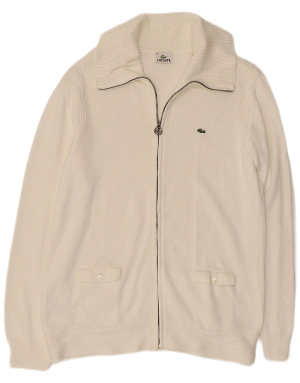 LACOSTE Femme Cardigan Pull Taille 46 XL Blanc Coton
