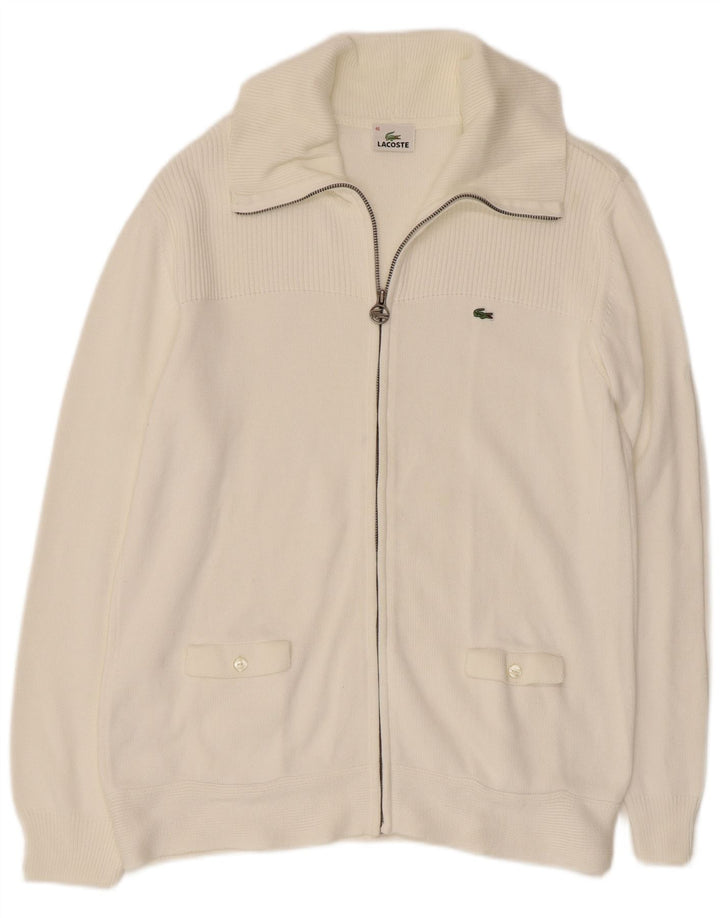 LACOSTE Femme Cardigan Pull Taille 46 XL Blanc Coton