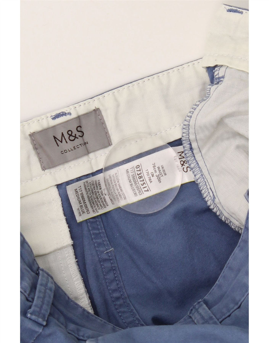 Marks & Spencer Short Chino Homme W30 Bleu Marine Moyen Coton