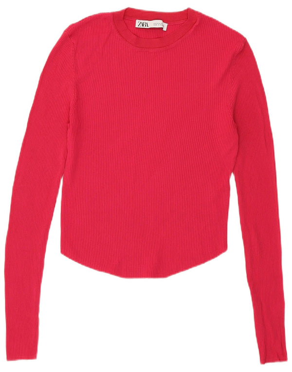 Zara Womens Crop Top Manches Longues UK 8 Small Rose Viscose