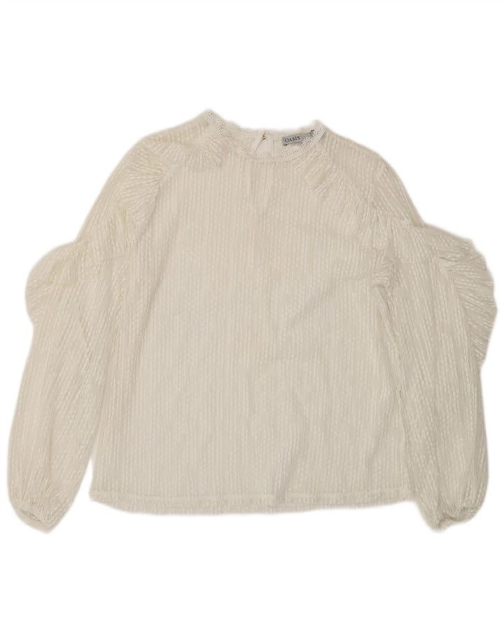 Oasis Haut transparent à manches longues en dentelle pour femme UK 14 Blanc moyen