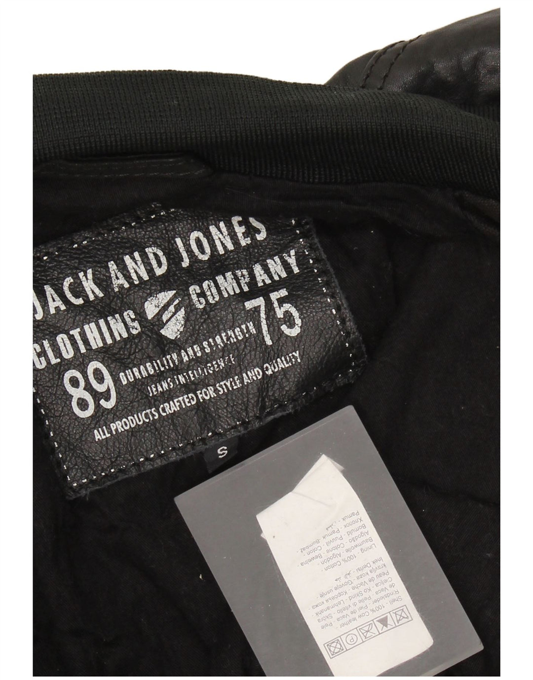 Jack & Jones Veste Bomber en Cuir Homme UK 36 Petit Cuir Noir