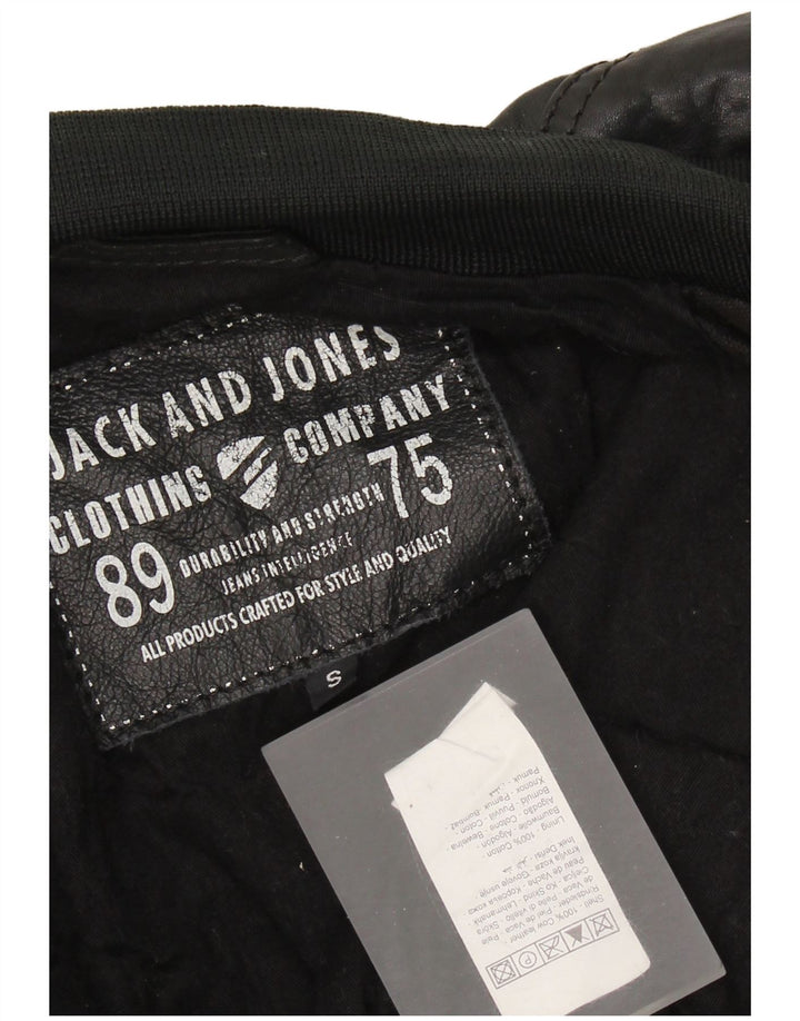 Jack & Jones Veste Bomber en Cuir Homme UK 36 Petit Cuir Noir