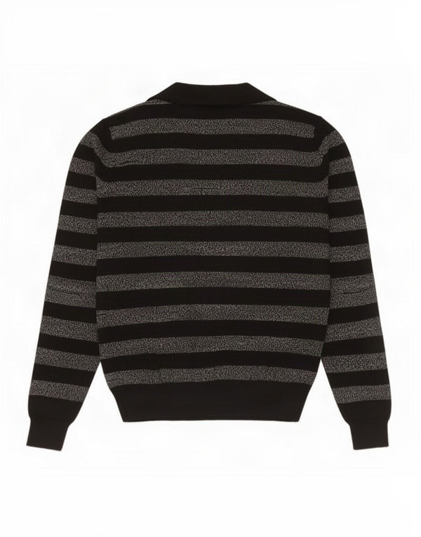 Marks & Spencer Pull à col polo pour femme UK 16 Large Noir Rayé