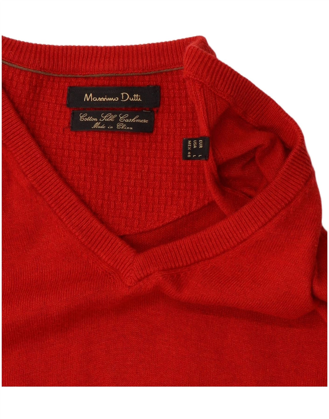 Massimo Dutti Pull col V pour homme en soie color block Rouge Taille L