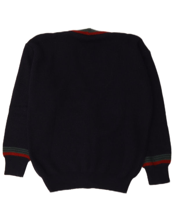 vintage Mens Cardigan Sweater IT 48 Laine rayée bleu marine moyen