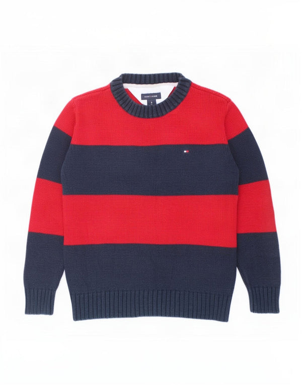 Tommy Hilfiger Pull à col rond pour garçon 3-4 ans en coton rayé rouge