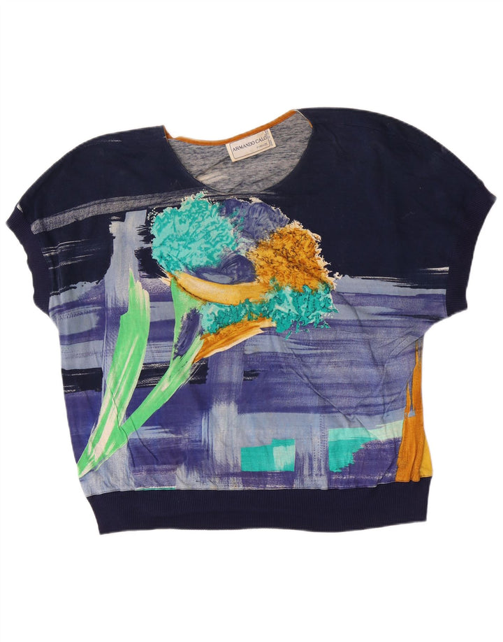 Armando Calo Chemisier à motif abstrait pour femme IT 46 Large Bleu marine