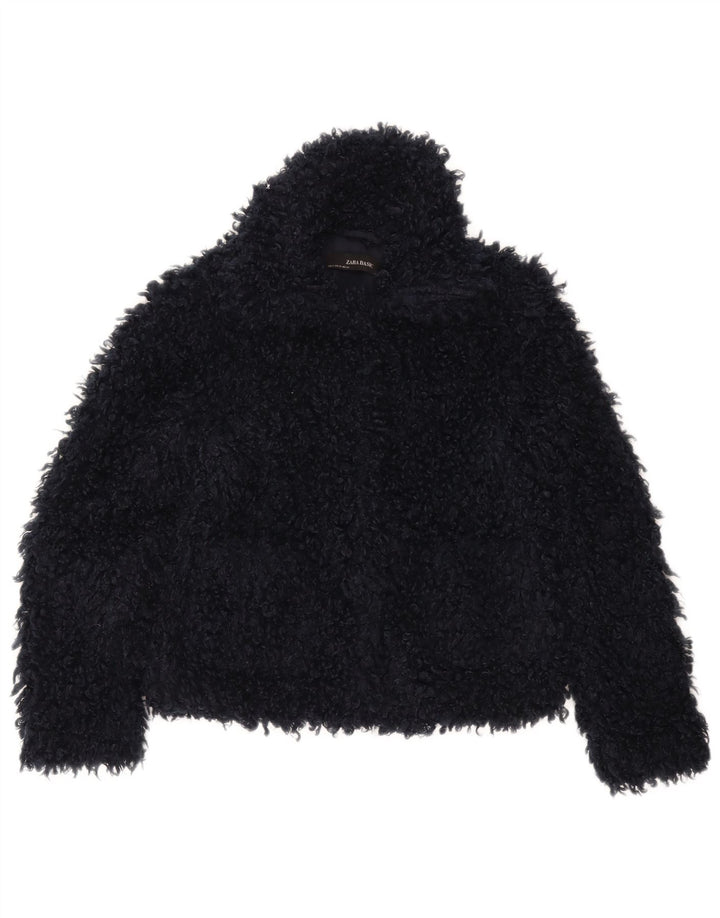 Zara Veste surdimensionnée en fausse fourrure pour femme UK 6 XS Bleu marine Polyester