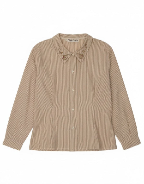 chemise femme vintage UK 14 Coton à fines rayures beige moyen