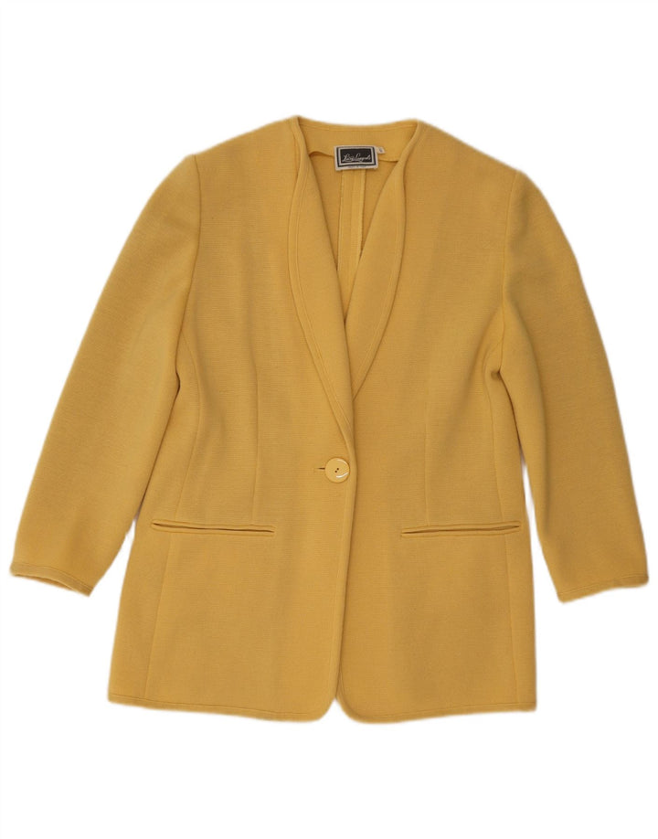 Luisa Spagnoli Veste blazer en tricot à 1 bouton pour femme UK 10 Petite laine jaune
