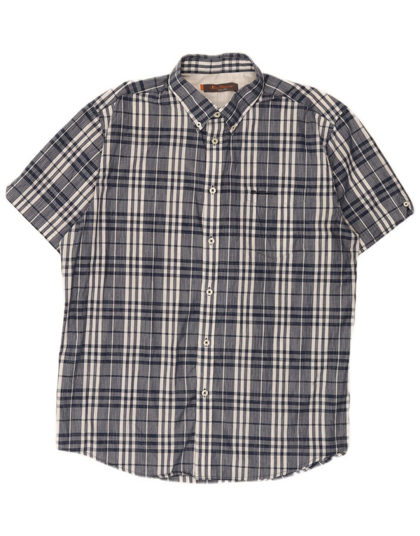 Ben Sherman Chemise à manches courtes pour homme XL Bleu marine à carreaux en coton