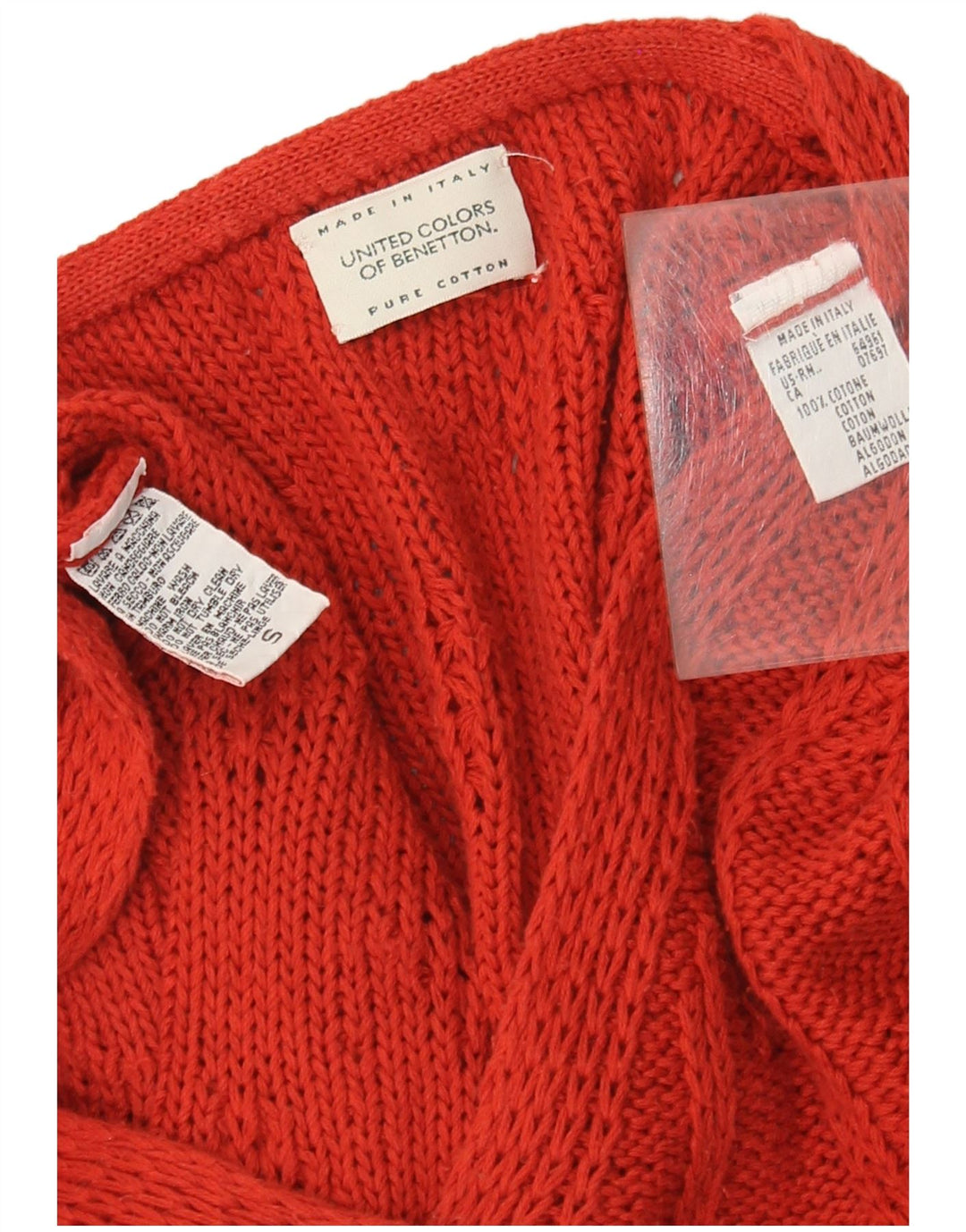Benetton Pull cardigan surdimensionné pour femme UK 10 Petit coton rouge