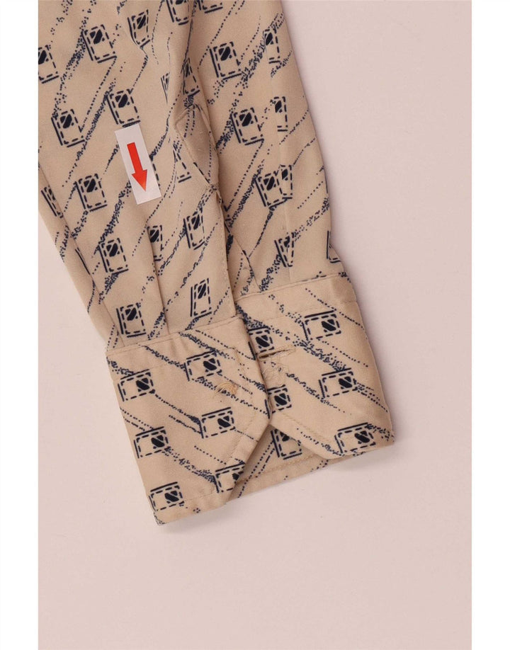 vintage Femme Pull Chemise UK 12 Moyen Beige Géométrique