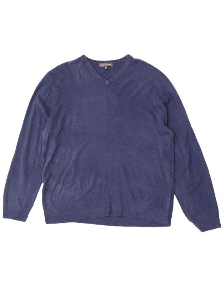 MARKS & SPENCER Pull col V pour homme 2XL Bleu Acrylique