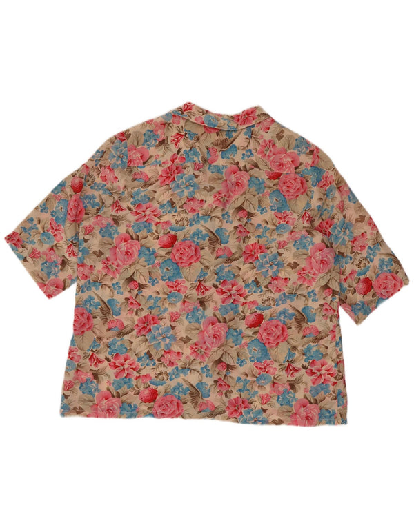 vintage Femme Chemise À Manches Courtes Blouse IT 48 XL Soie Florale Multicolore