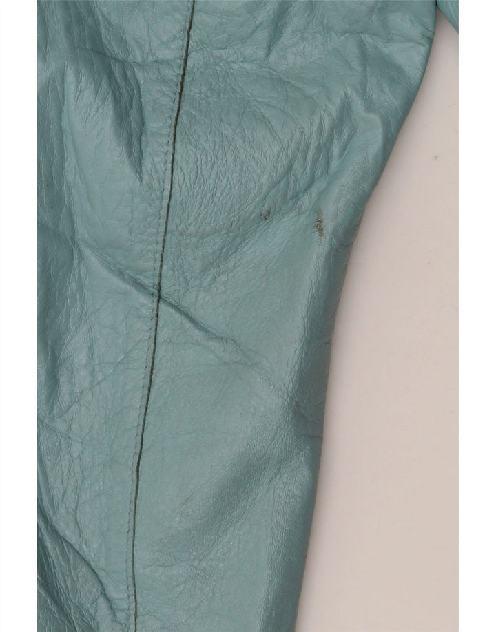 vintage Femme Cuir 3/4 Manches Boléro Veste IT 42 Cuir Bleu Moyen