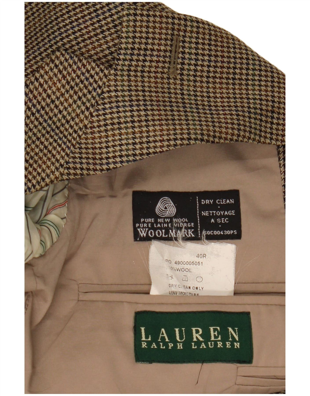 Ralph Lauren Veste Blazer Homme UK 40 Laine Pied-de-Poule Beige Moyen