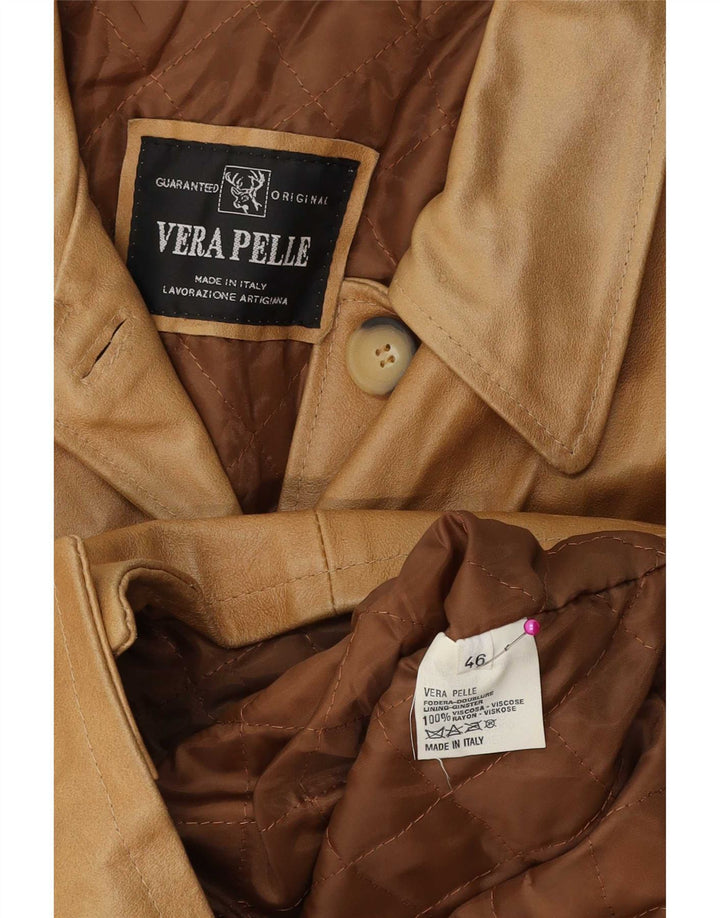 vintage Femme 5 Boutons Veste Blazer En Cuir IT 46 Grand Marron