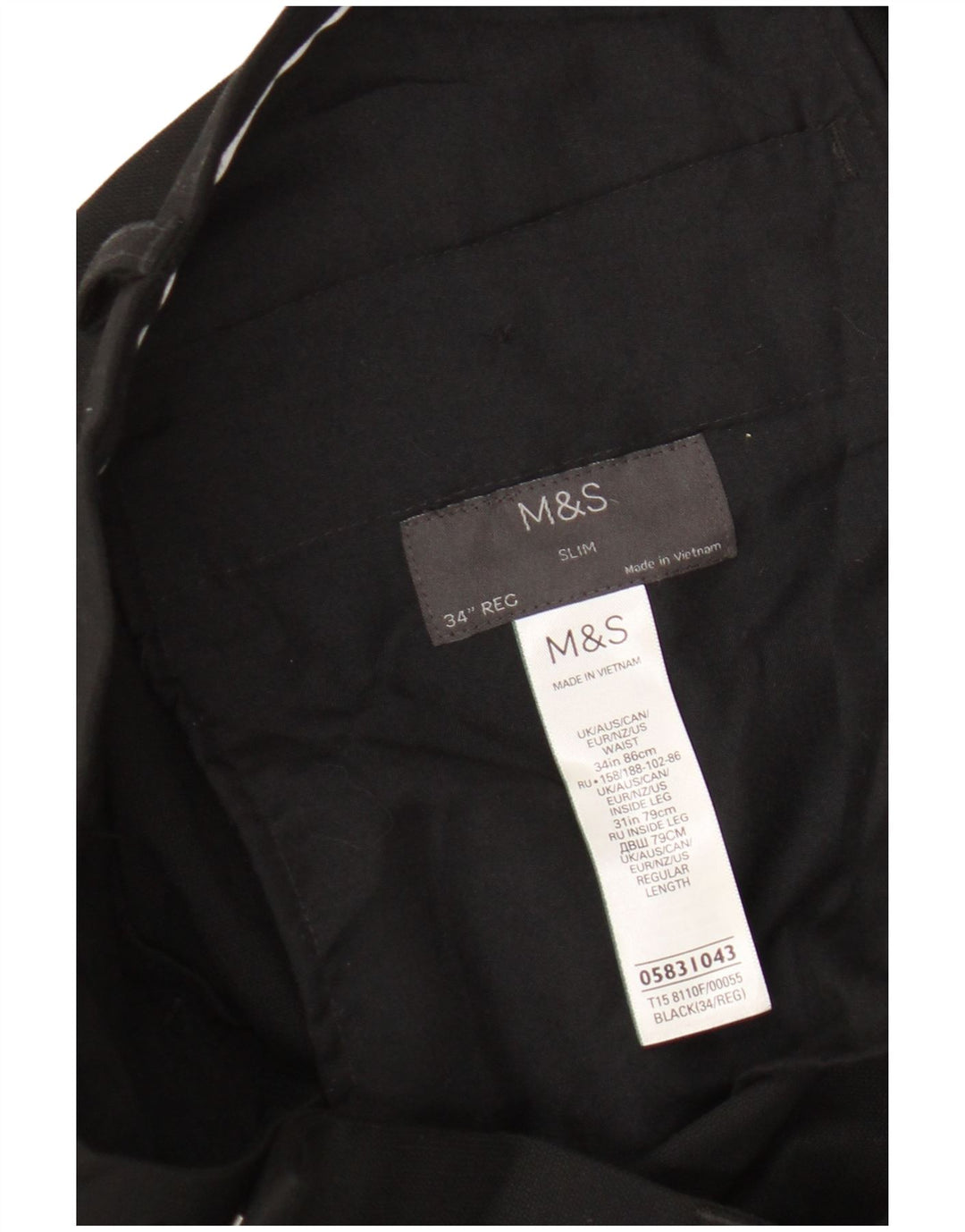 Marks & Spencer Pantalon de Costume Slim Homme W34 L31 Noir Polyester