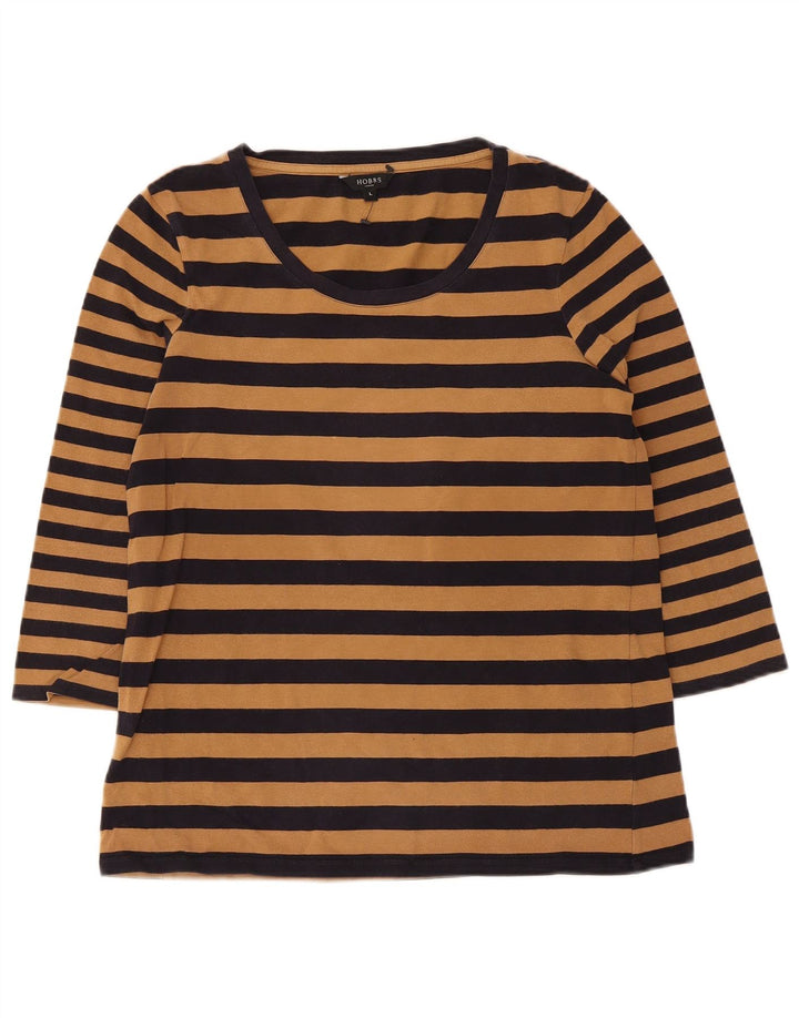 Hobbs Haut Femme Manches 3/4 UK 14 Large Marron Rayé