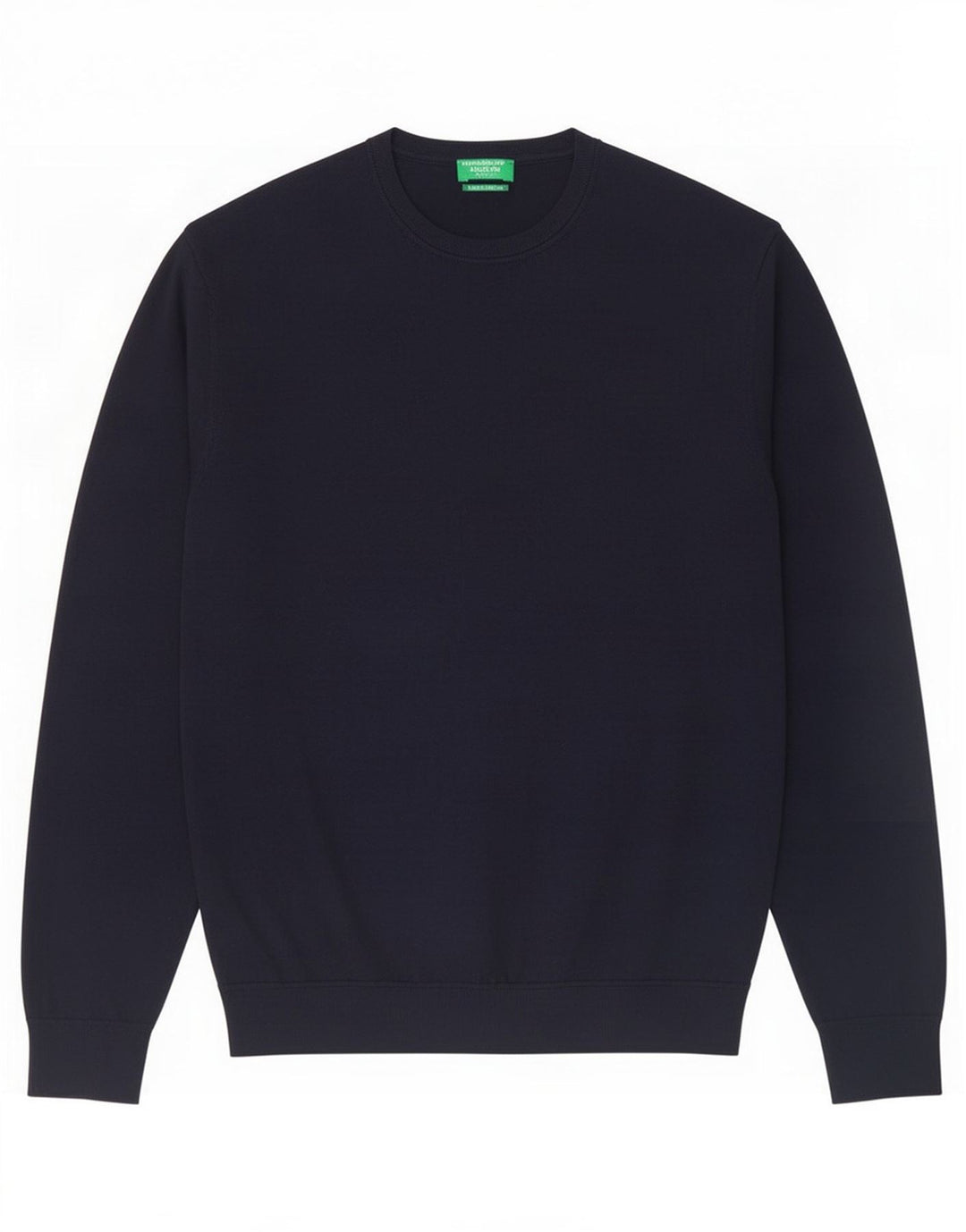 Benetton Pull Col Rond Homme Bleu Marine Moyen Laine Vierge