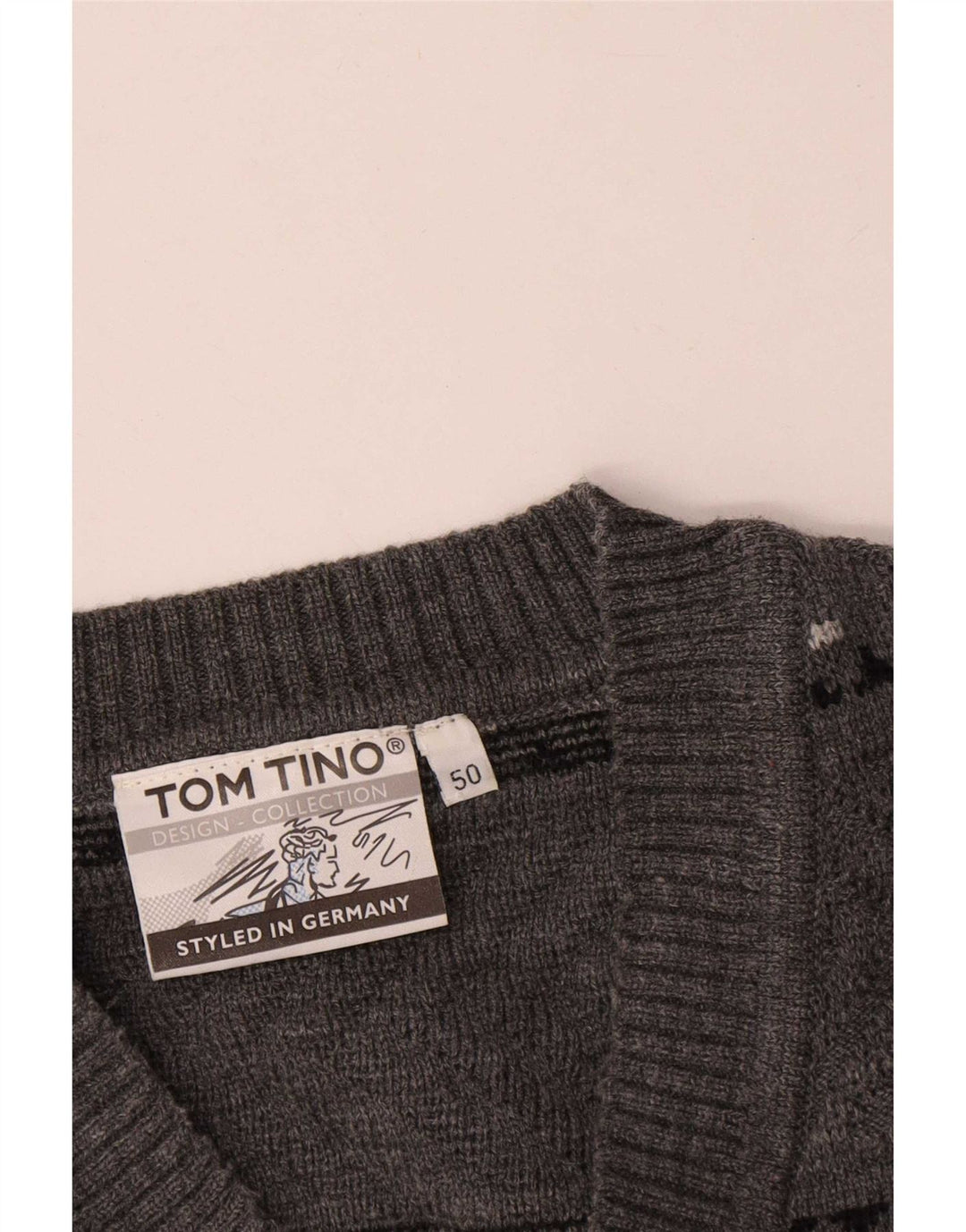 Tom Tino Pull col V pour homme EU 50 Gris moyen rayé