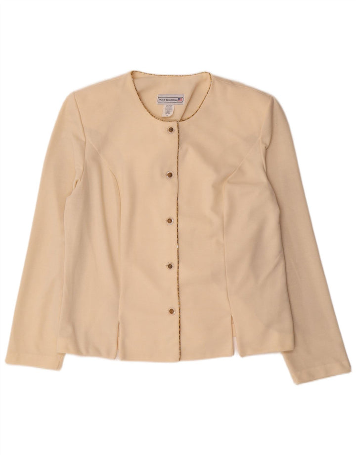 vintage Femmes 5 Bouton Blazer Veste UK 16 Grand Polyester Blanc Cassé