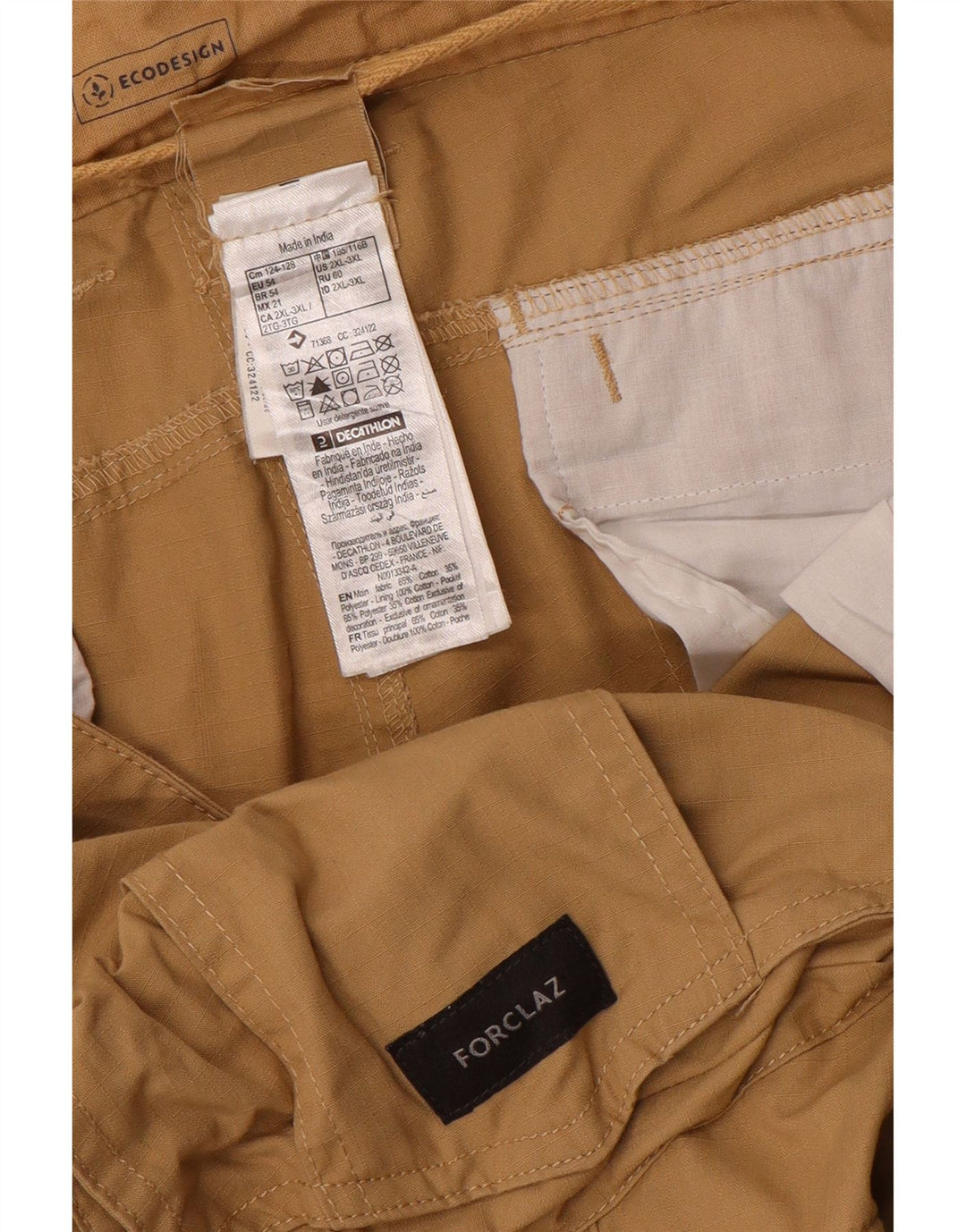 FORCLAZ Pantalon Cargo Droit Homme EU 54 2XL W44 L34 Beige Coton