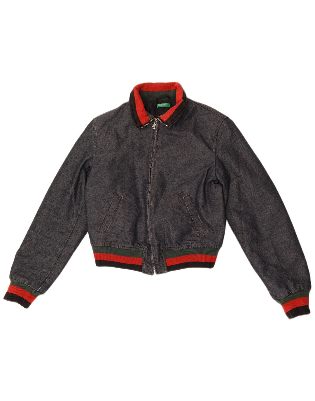 Benetton Veste Coupe-Vent en Jean Garçon 10-11 Ans Bleu Marine Colorblock