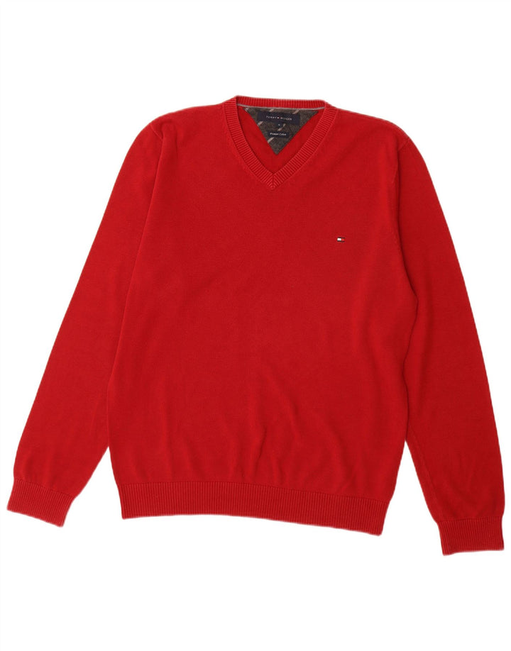 TOMMY HILFIGER Pull Col V Homme Rouge Moyen Coton